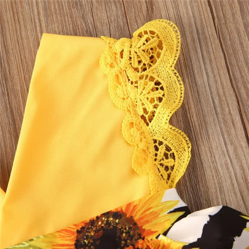 0-18Months Jumpsuit Summer Flying Floral Sleeve Romper Dress with Headband