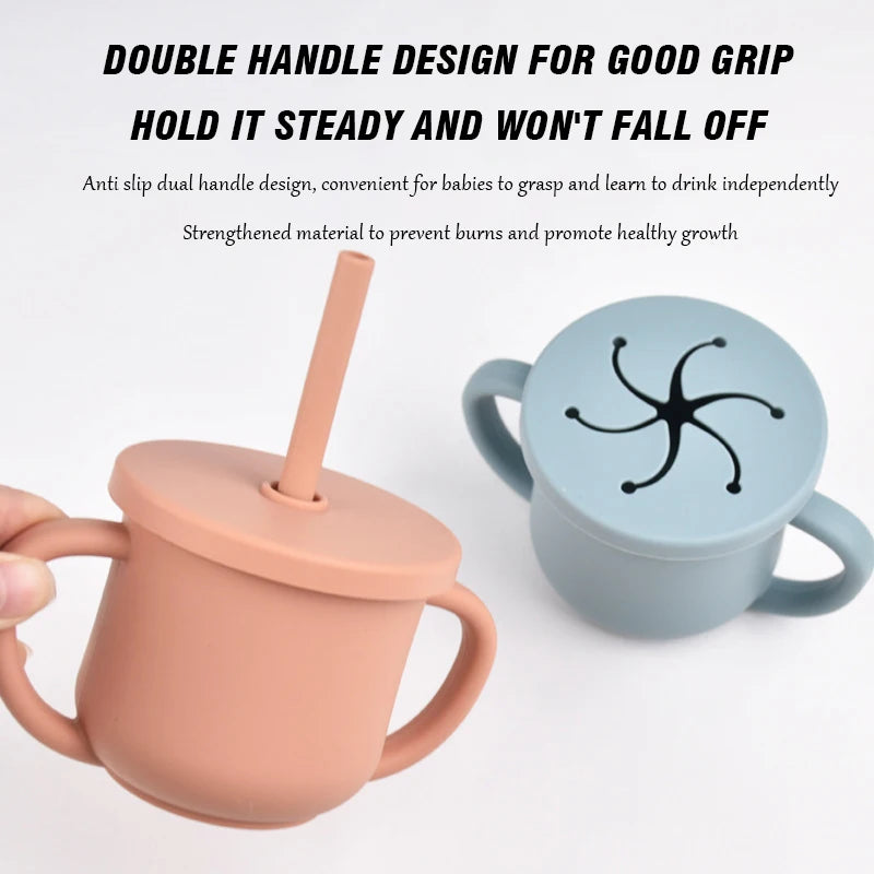 Baby Silicone Double Handle Straw Cup Anti-Scalding&Anti-Fall