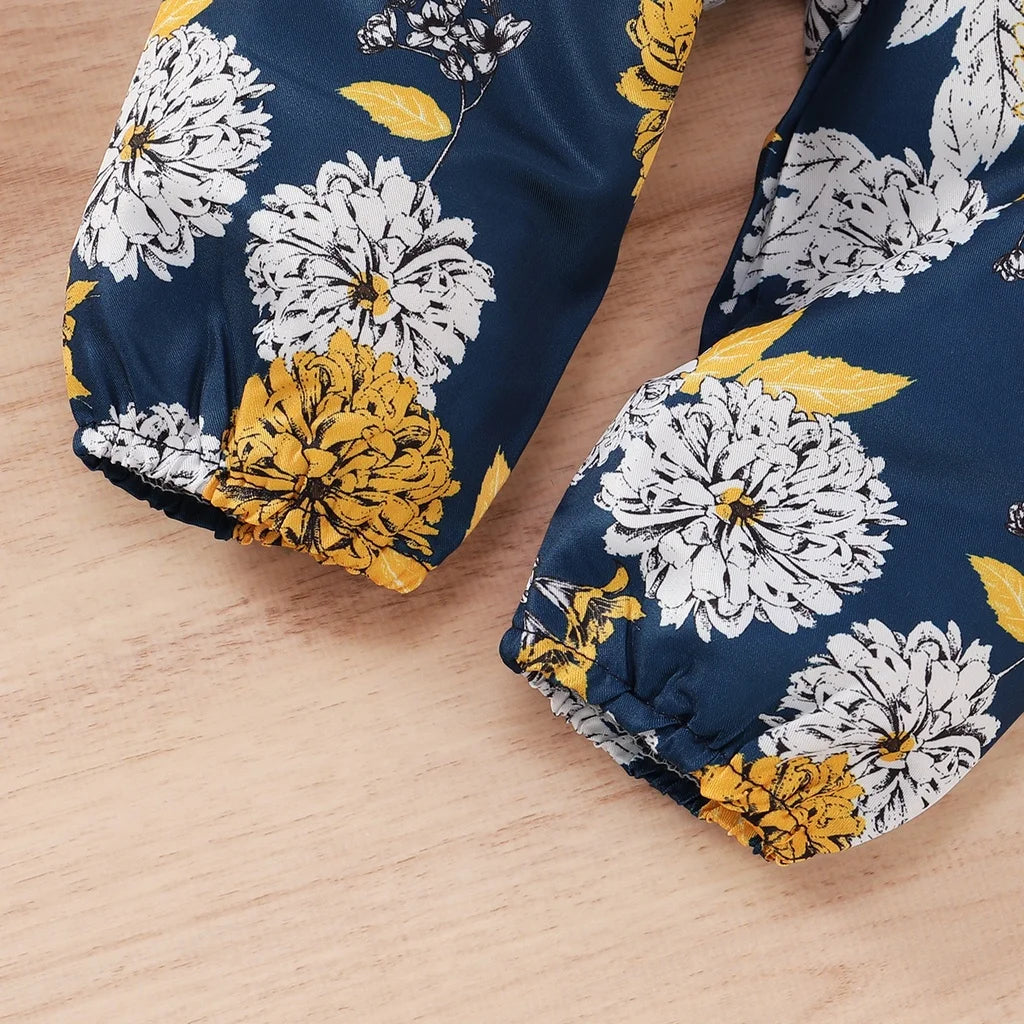 Set Short Sleeve Bodysuit+Floral Pants with Bow+Headband 3PCS Outfits for 0-18 Months