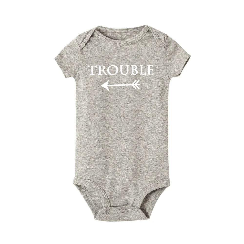 Baby Bodysuits Double Trouble Twin Kids Unisex Short Sleeve Romper