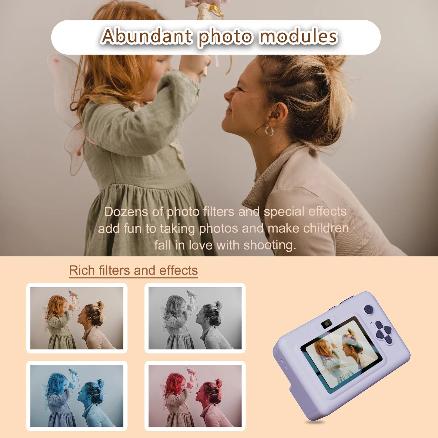 Mini Printer Portable Thermal Instant Print Photo Kids Camera 2.8inch HD
