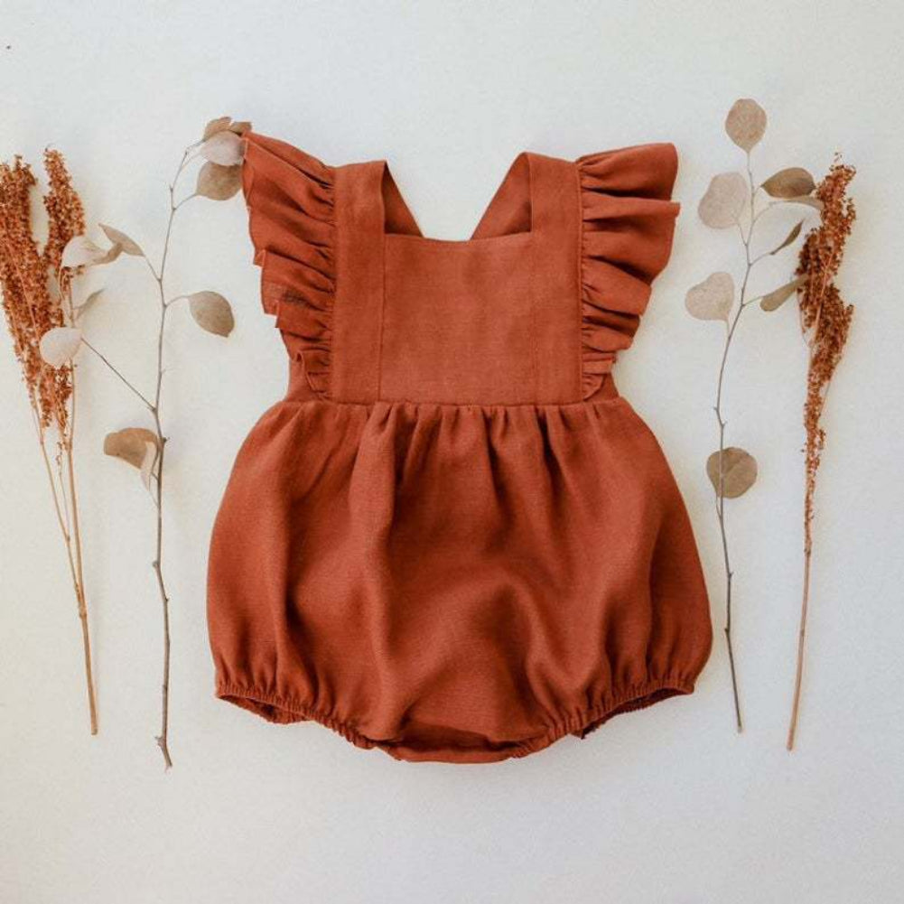 Summer Baby Girls Rompers Ruffles Romper Cotton Linen Fabric Sleeveless Strap Newborn Infant Romper Clothes
