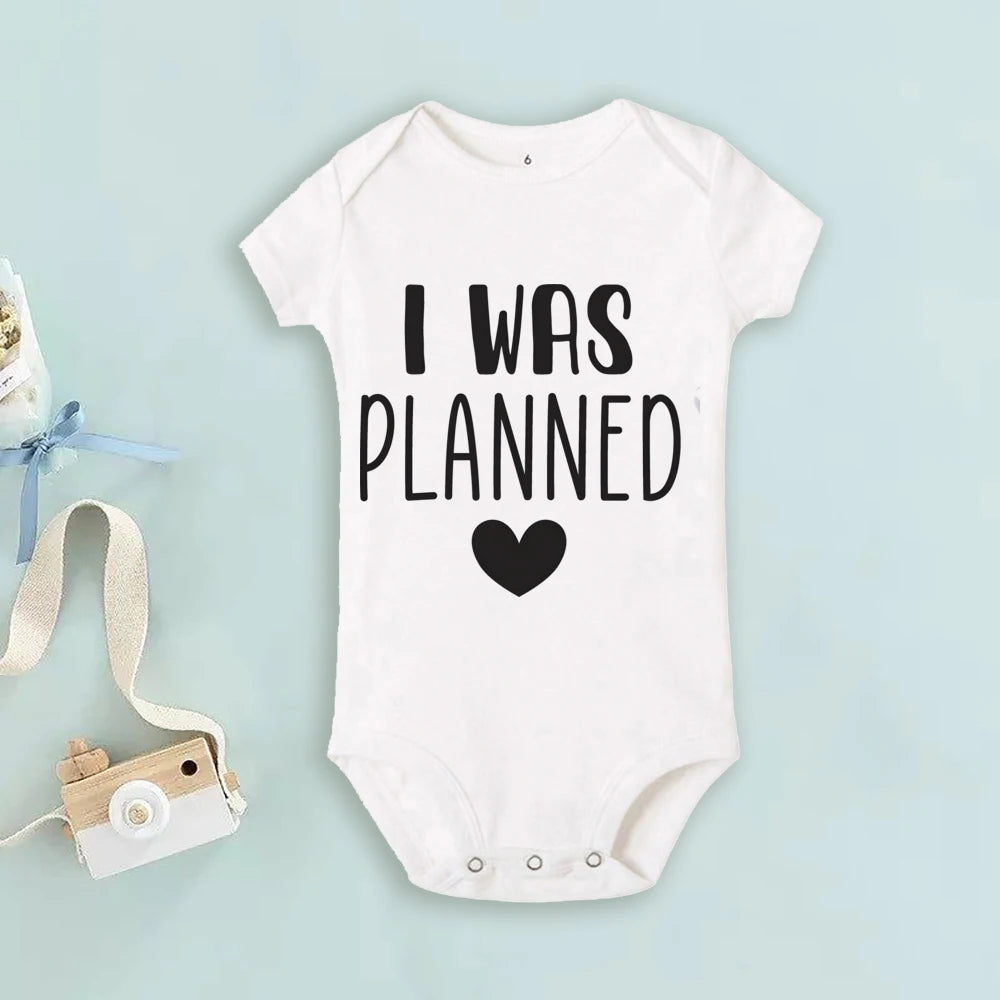 I Was Planned/I Was Surprise Print Romper Twins Brother Sister Bodysuit