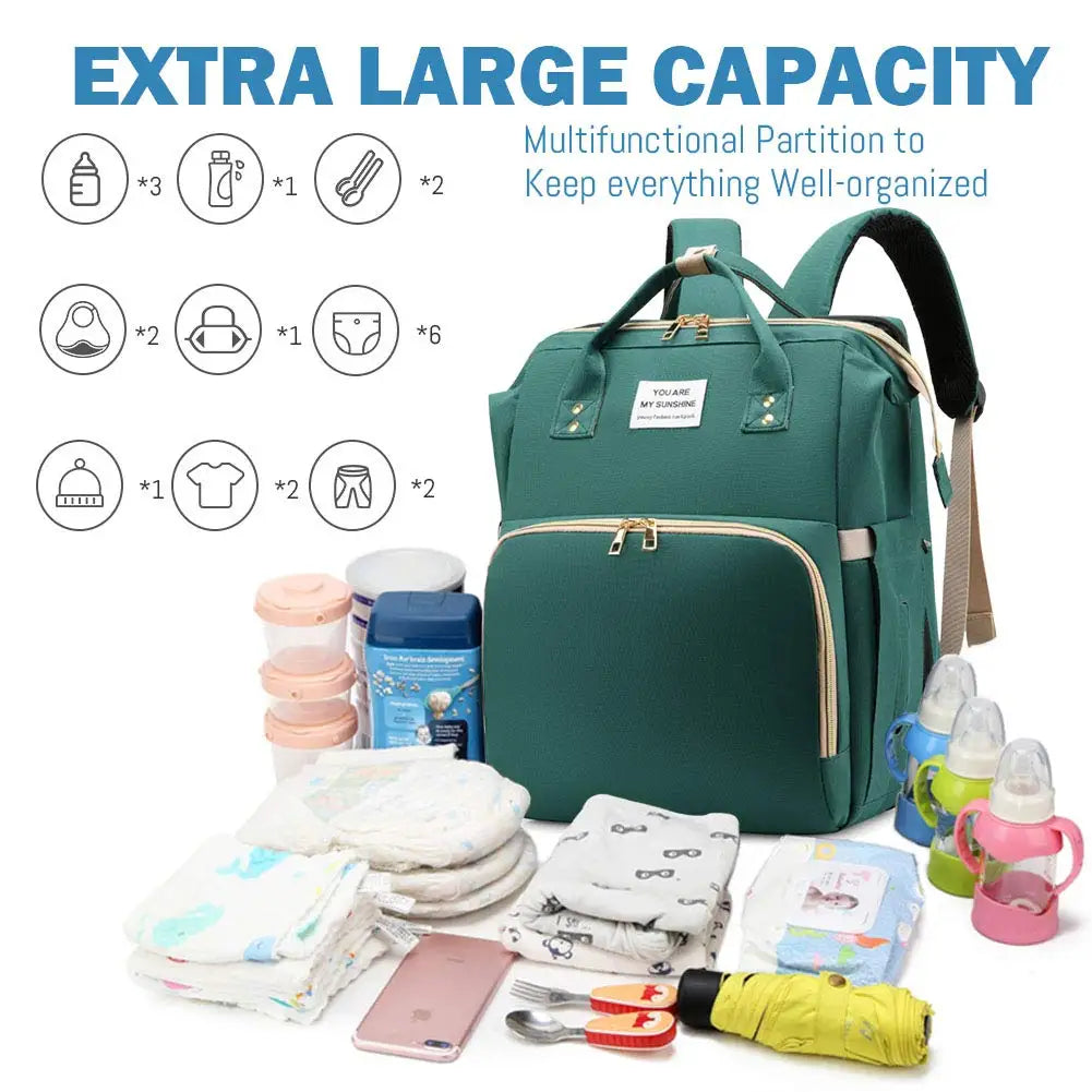 3 In 1 Diaper Bag Backpack Foldable Baby Bed Waterproof Travel Bag with USB Charge Diaper Bag Backpack with Changing Bed