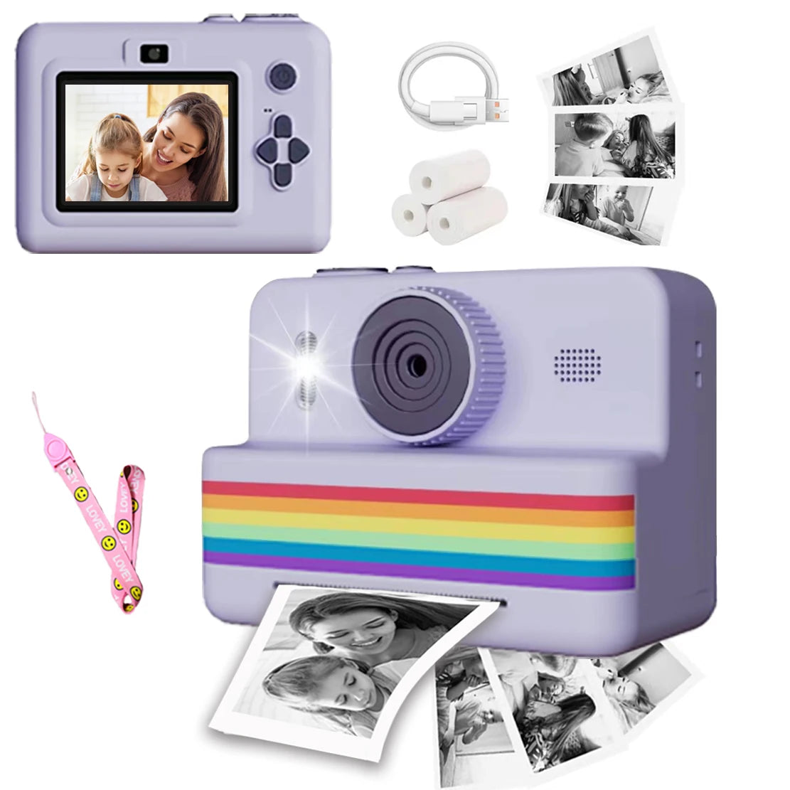 Mini Printer Portable Thermal Instant Print Photo Kids Camera 2.8inch HD