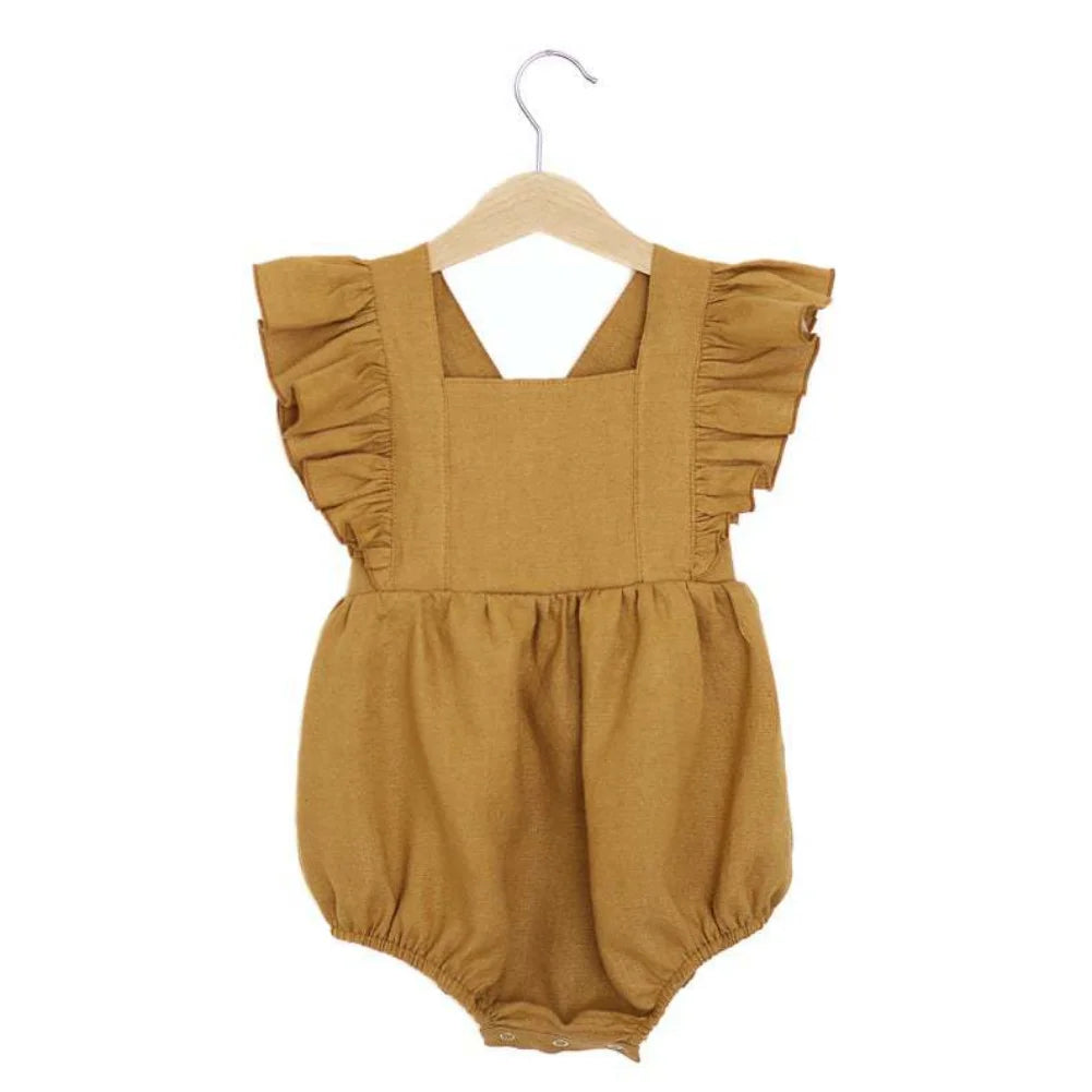 Summer Baby Girls Rompers Ruffles Romper Cotton Linen Fabric Sleeveless Strap Newborn Infant Romper Clothes