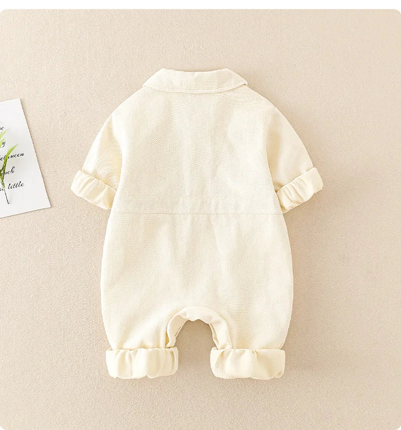 Spring Denim Baby Jumpsuit Cartoon Pocket Bear Romper for Boys Girls Newborn Overalls Korean Style Onesie Autumn Kids Clothing