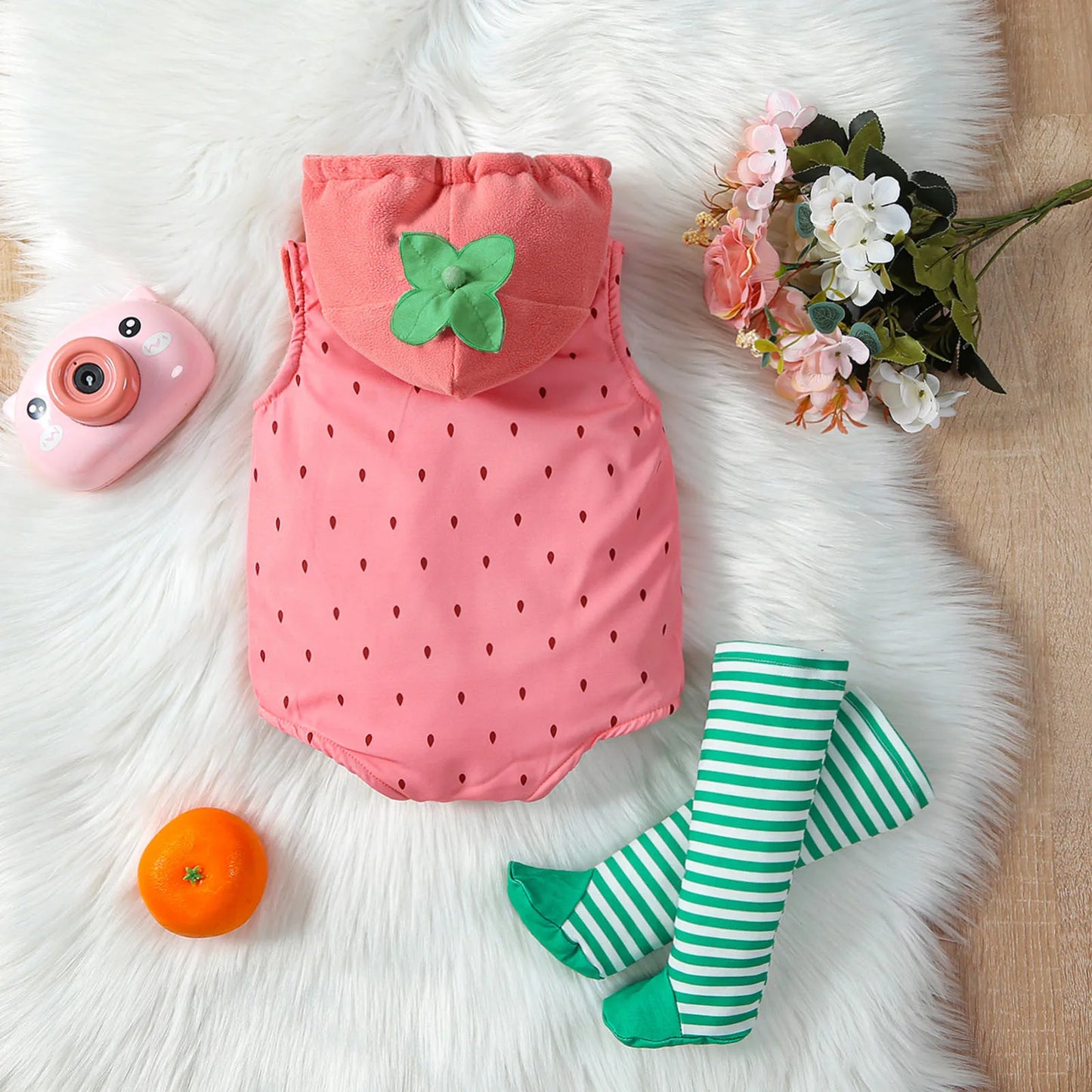 Romper Set Strawberry Shaped Stage Performance Zip-up Hooded