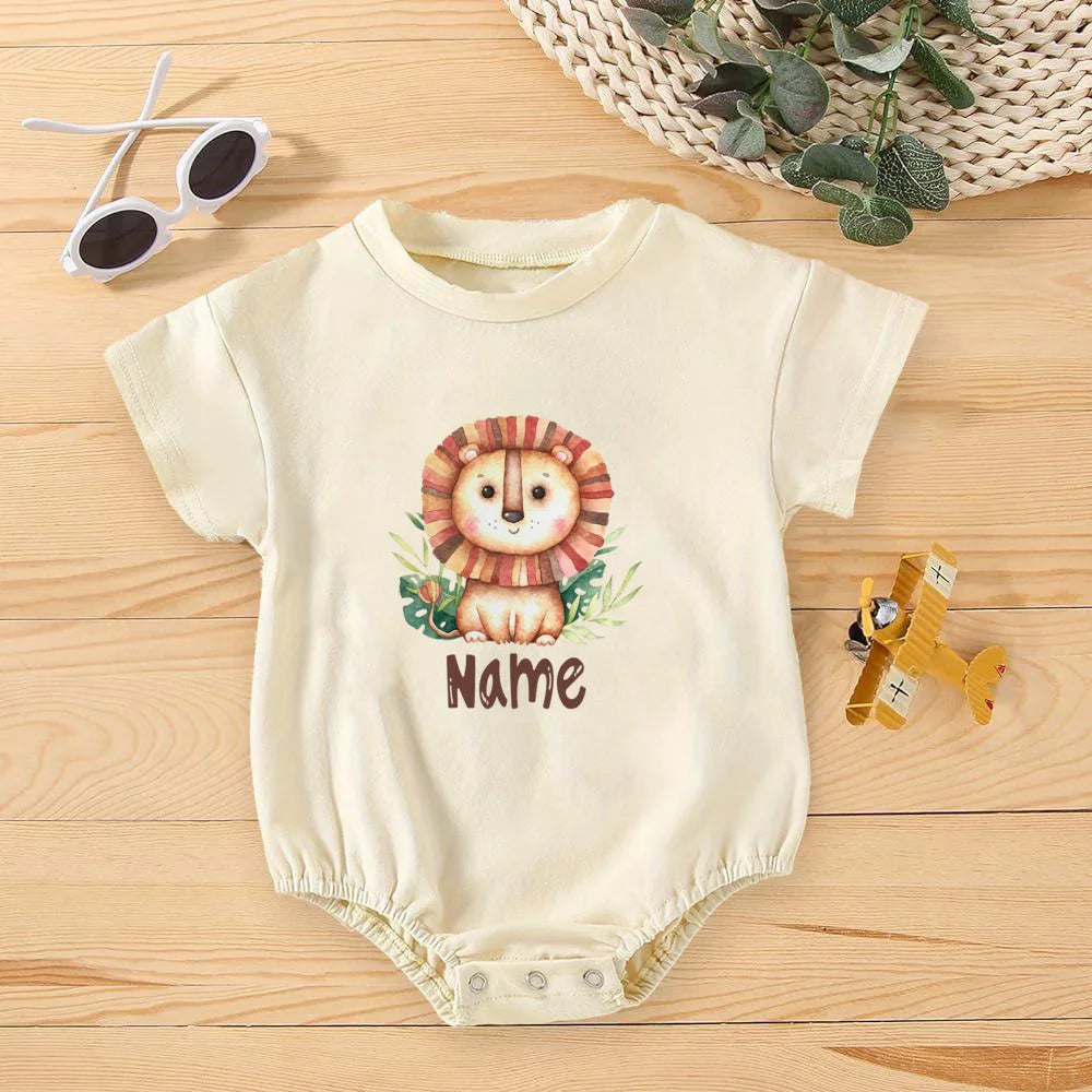 Personalised Rainbow with Name Bubble Romper Infant Jungle Birthday Party Clothes Baby Oversized Bodysuit Cute Wild One Jumpsuit