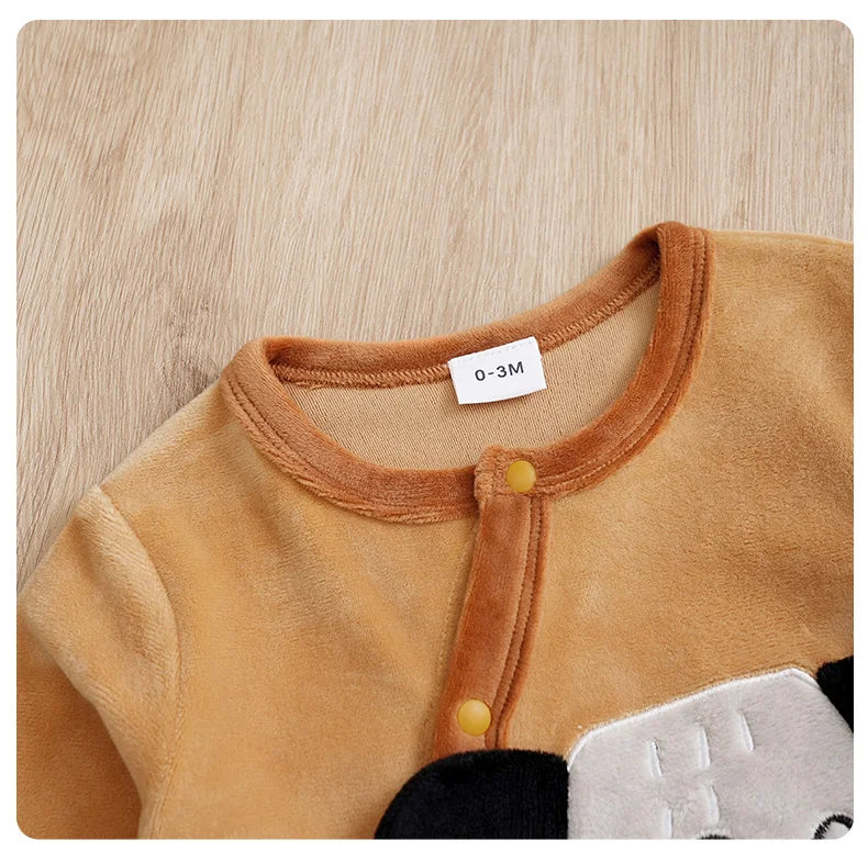 Infant's koala Print 0-18 months Bodysuit Autumn/winter plush and heavy Comfy Long Sleeve Onesies, Baby Boy's Clothing, As Gift