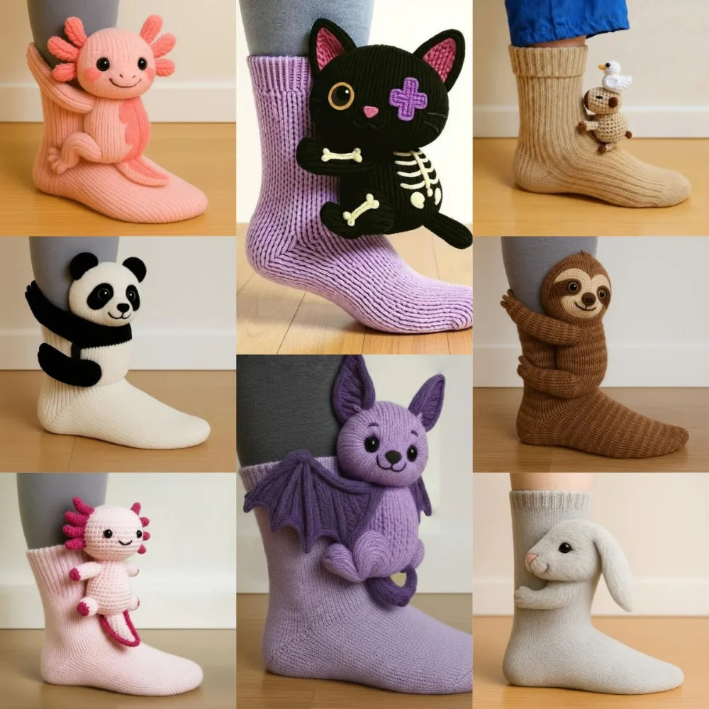 🧦 3D Knitted Animal Cute Socks | Cozy Fuzzy Thick Plush Kawaii Socks for Women, Teens & Kids | Winter Homewear & Holiday Gift