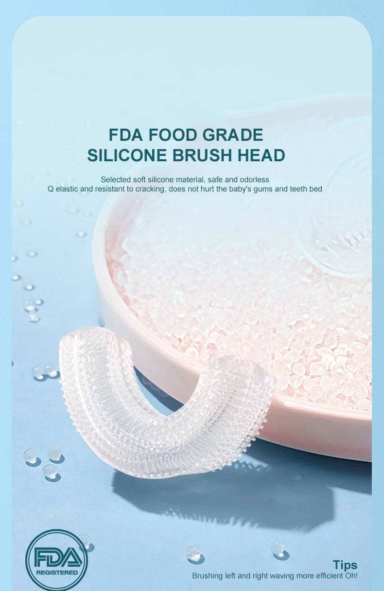 Kids U-Shape Toothbrush 360° Soft Silicone | Toddler & Baby Toothbrush | BPA-Free Manual Toothbrush for Boys & Girls | Gentle Gum Care, Safe Oral Hygiene, Fun Design