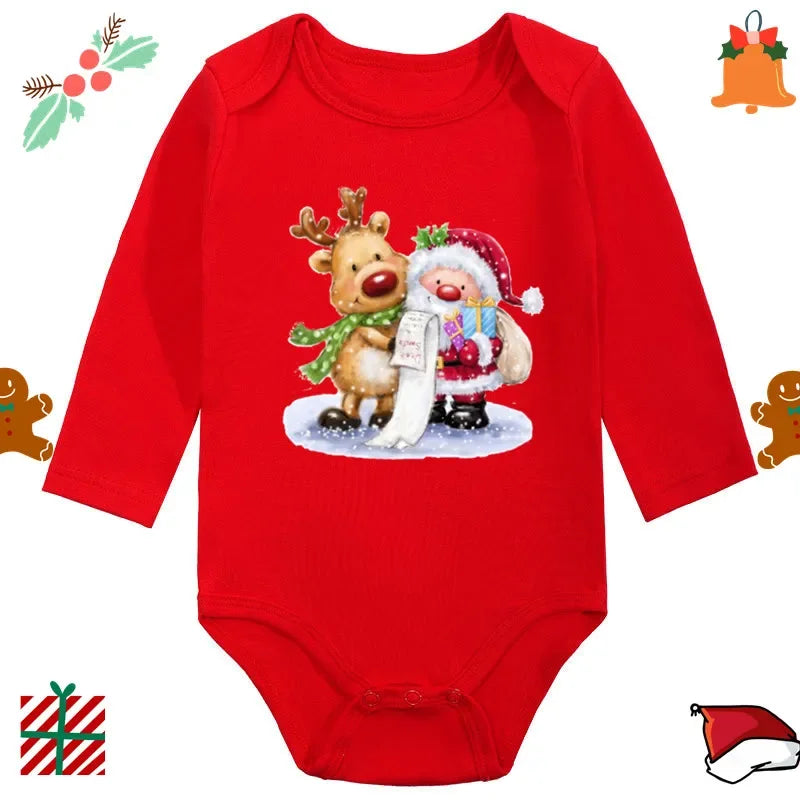 2024 Infant Newborn My First Christmas Rompers Baby Boys Girls Bodysuit Born Crawling Long Sleeve Jumpsuits Festival Party Gifts