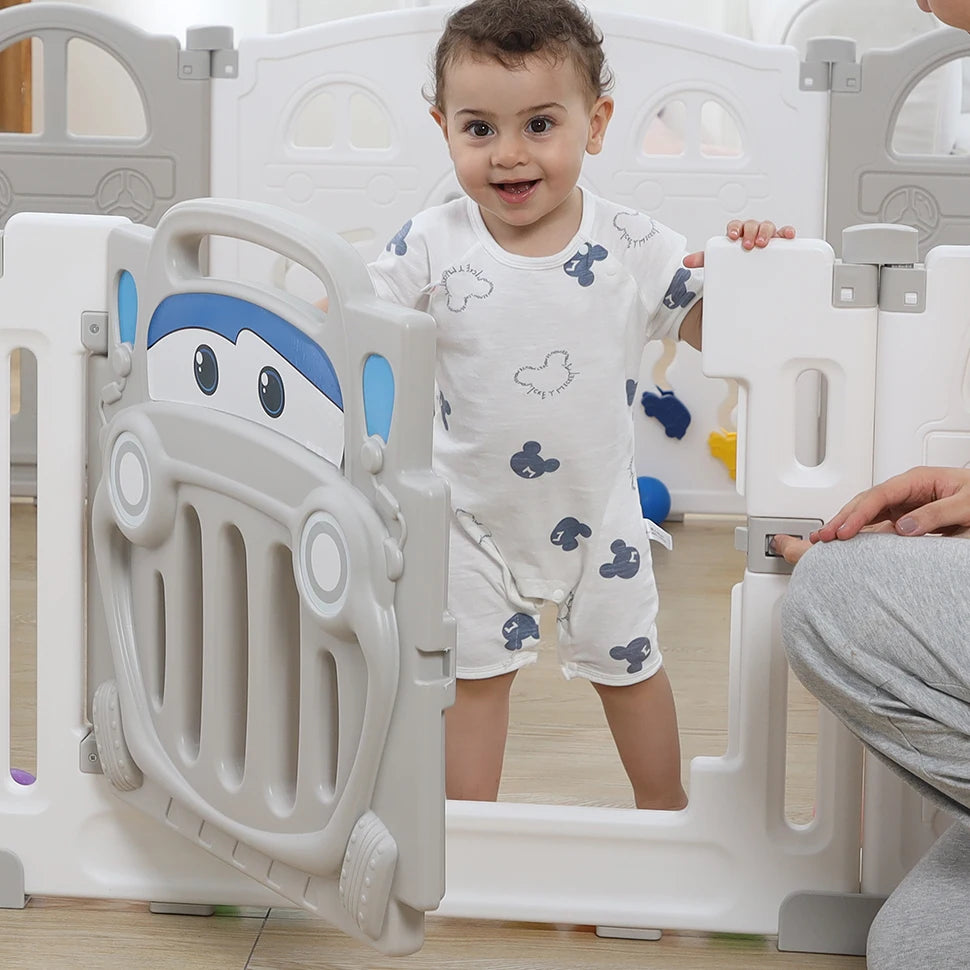 Foldable Baby Playpen with Basketball Hoop & 50Pcs Coloured Pit Balls