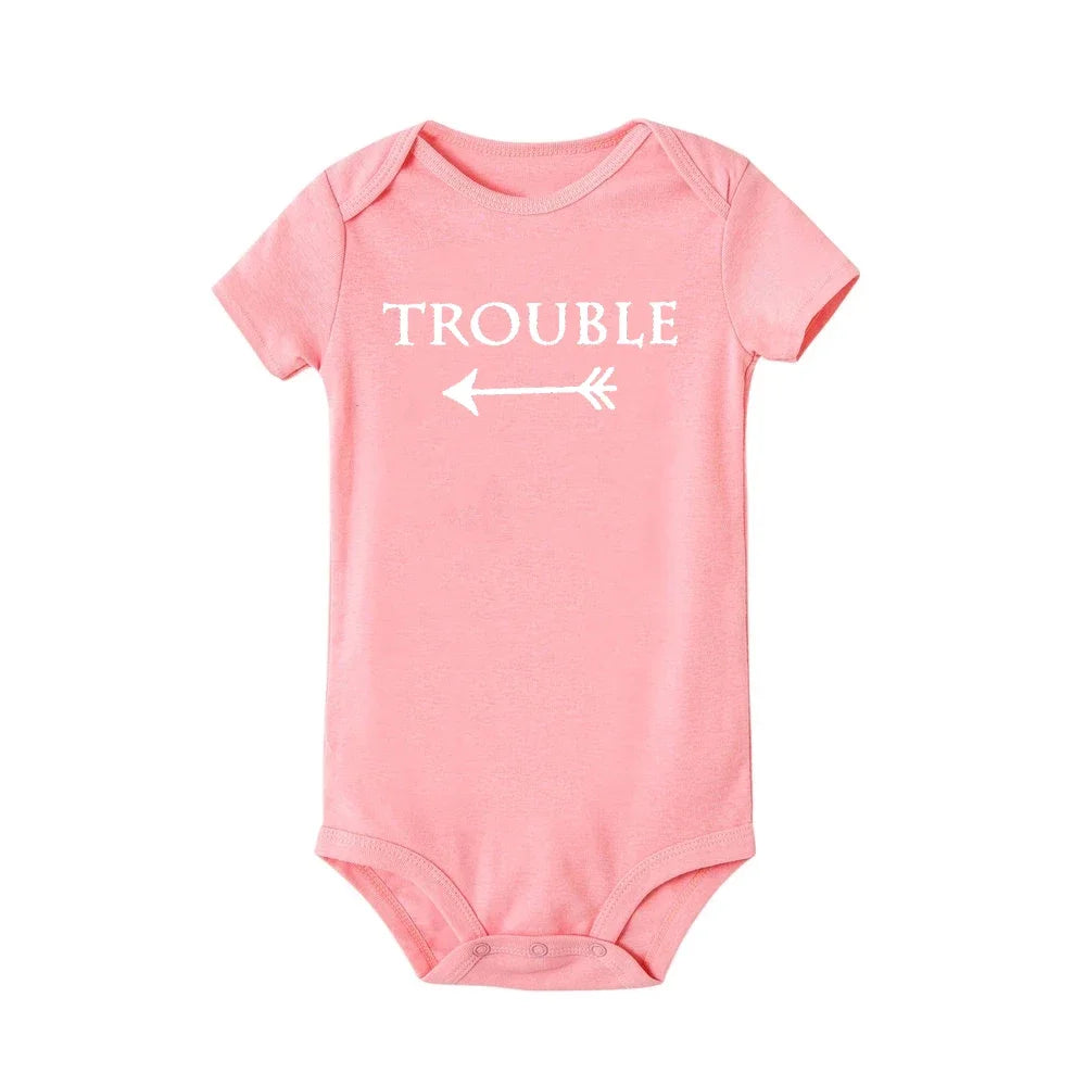 Baby Bodysuits Double Trouble Twin Kids Unisex Short Sleeve Romper