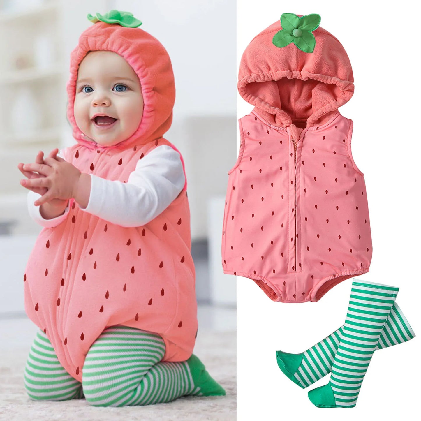 Romper Set Strawberry Shaped Stage Performance Zip-up Hooded
