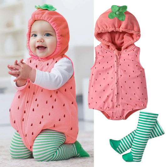 Romper Set Strawberry Shaped Stage Performance Zip-up Hooded