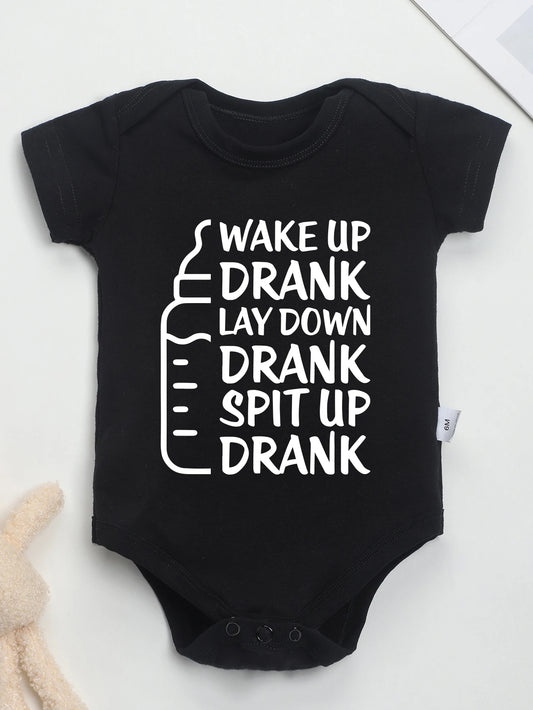 Baby Bottle Print Onesies Funny Casual Home Cotton Black Newborn Girl Boy Clothes Short Sleeve Round Neck Summer Infant Outfits