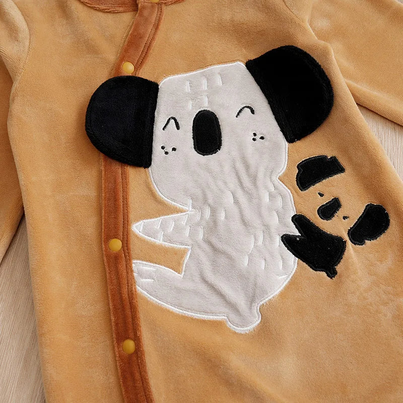 Infant's koala Print 0-18 months Bodysuit Autumn/winter plush and heavy Comfy Long Sleeve Onesies, Baby Boy's Clothing, As Gift