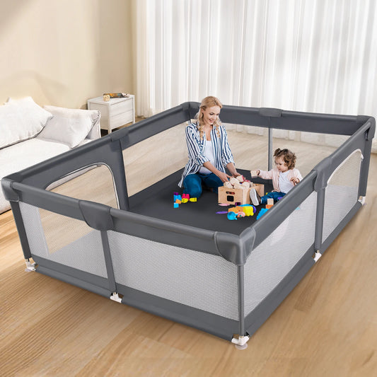 180X200cm Baby Playpen for Baby and Toddlers Kid’s Fence with Anti-Collision Foam and Breathable Mesh 50 Ocean Balls 4 Pull Ring