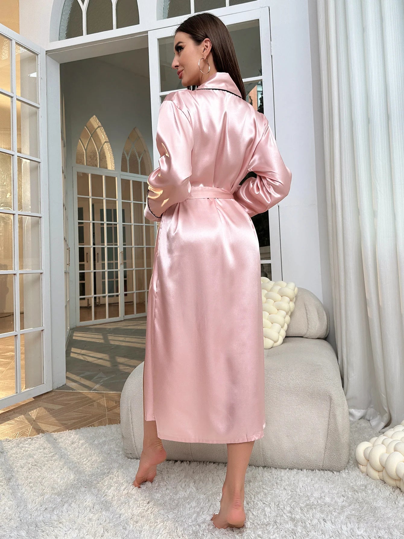 Night Robe Long Sleeve V Neck