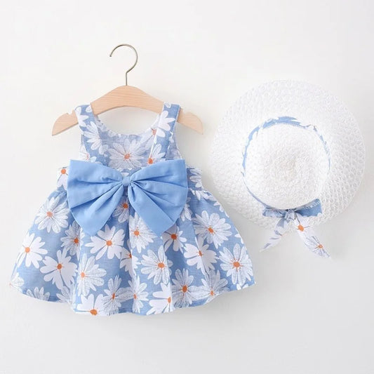 Cute Flower Printed Bow Dress