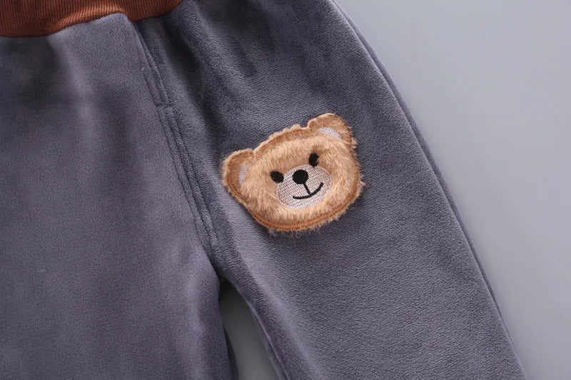 Autumn Winter Baby Boys Clothes Sets Thick Fleece Cartoon Bear Jacket Vest Pants 3Pcs Cotton Sport Suit For Girls Warm Outfits