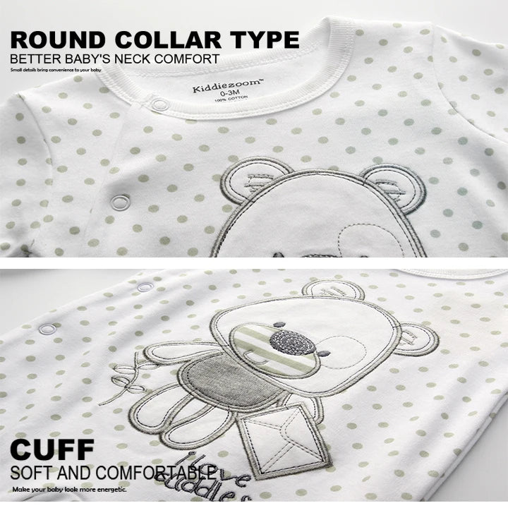 Kiddiezoom Fashion Unisex Little Bear Print long Sleeve Causal Baby Boy Girl Rompers Soft 100%Cotton Newborn Clothing