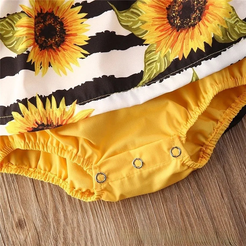 0-18Months Jumpsuit Summer Flying Floral Sleeve Romper Dress with Headband