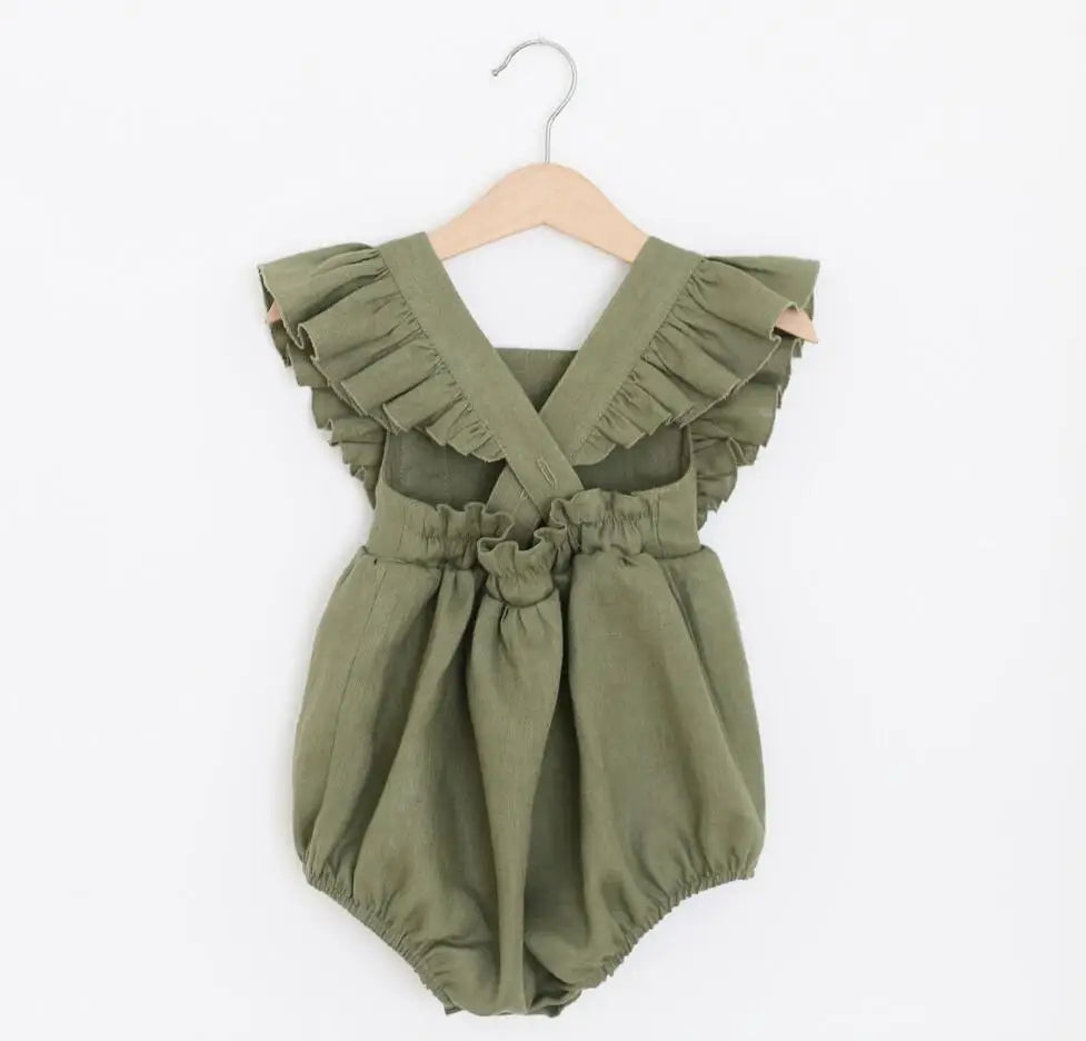Summer Baby Girls Rompers Ruffles Romper Cotton Linen Fabric Sleeveless Strap Newborn Infant Romper Clothes