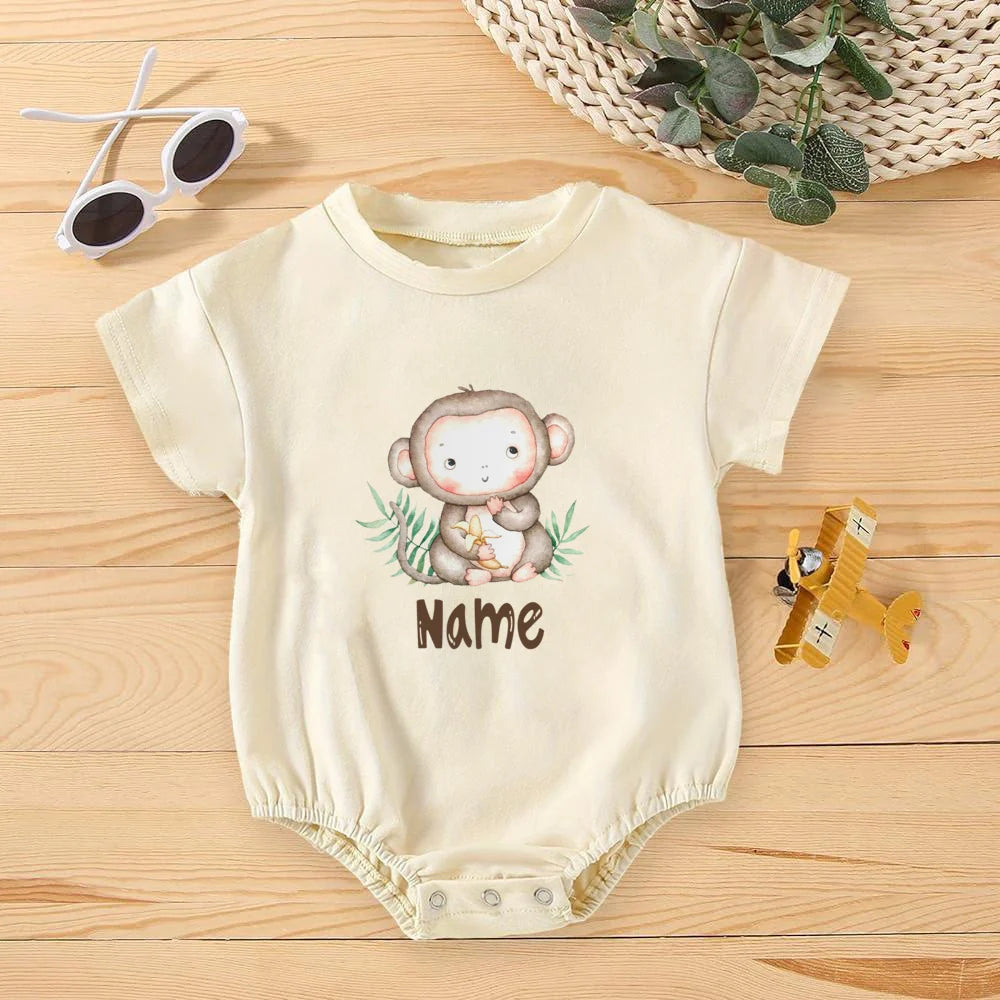 Personalised Rainbow with Name Bubble Romper Infant Jungle Birthday Party Clothes Baby Oversized Bodysuit Cute Wild One Jumpsuit