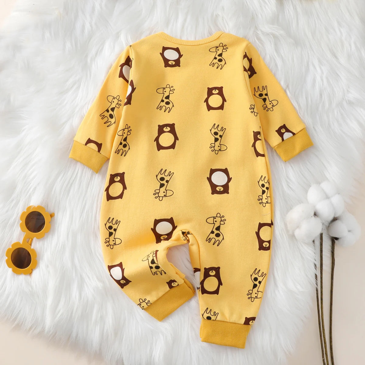 hibobi 100% Cotton Newborn Jumpsuit Comfortable Cute Animal Patterns Round Neck Baby Crawling Suit 0-18m Toddler Onesie