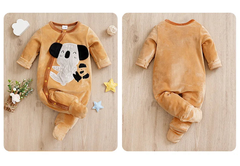 2pcs Newbaby foot jumpsuit Embroidered koala 0-12 months winter comfortable long sleeves，Baby Boy's girls Clothing, As Gift