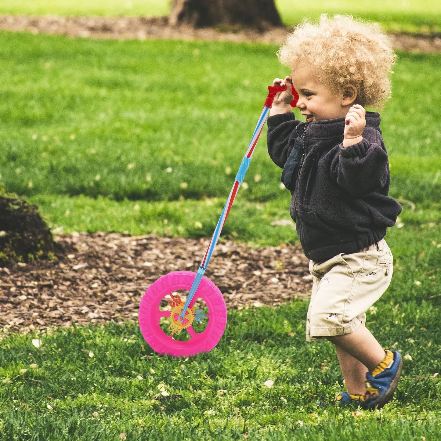 Children'S Baby 2-Section Walking Stroller With Wheels Toddler Stroller Push Walker Wheels Learning Along Pvc Color Random