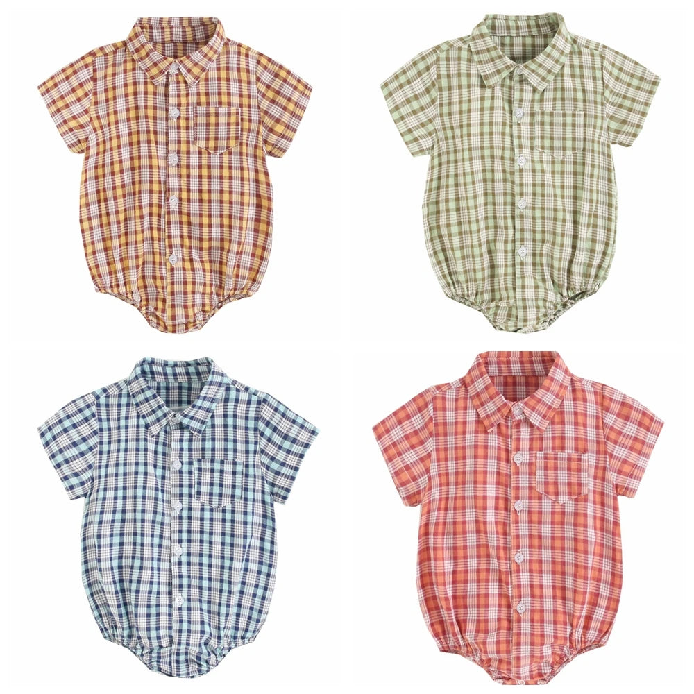Sanlutoz Cotton Baby Boys Bodysuits Fashion Newborn Clothes for Baby Boy Short Sleeve Summer Baby Clothing Plaid