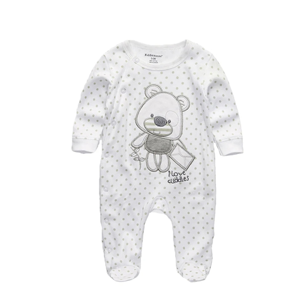 Kiddiezoom Fashion Unisex Little Bear Print long Sleeve Causal Baby Boy Girl Rompers Soft 100%Cotton Newborn Clothing