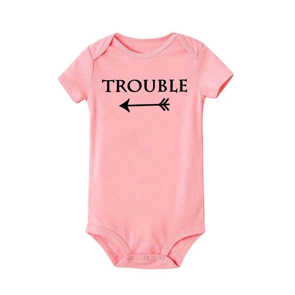 Baby Bodysuits Double Trouble Twin Kids Unisex Short Sleeve Romper