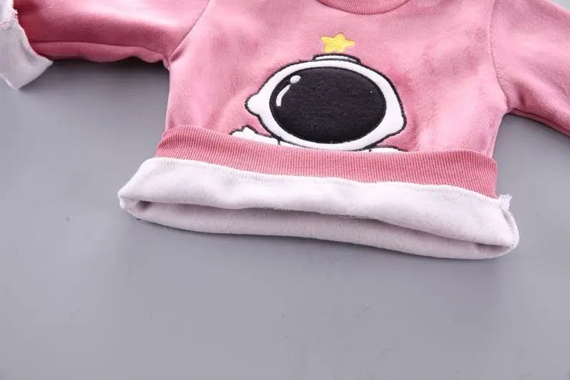 Autumn Winter Baby Boys Clothes Sets Thick Fleece Cartoon Bear Jacket Vest Pants 3Pcs Cotton Sport Suit For Girls Warm Outfits