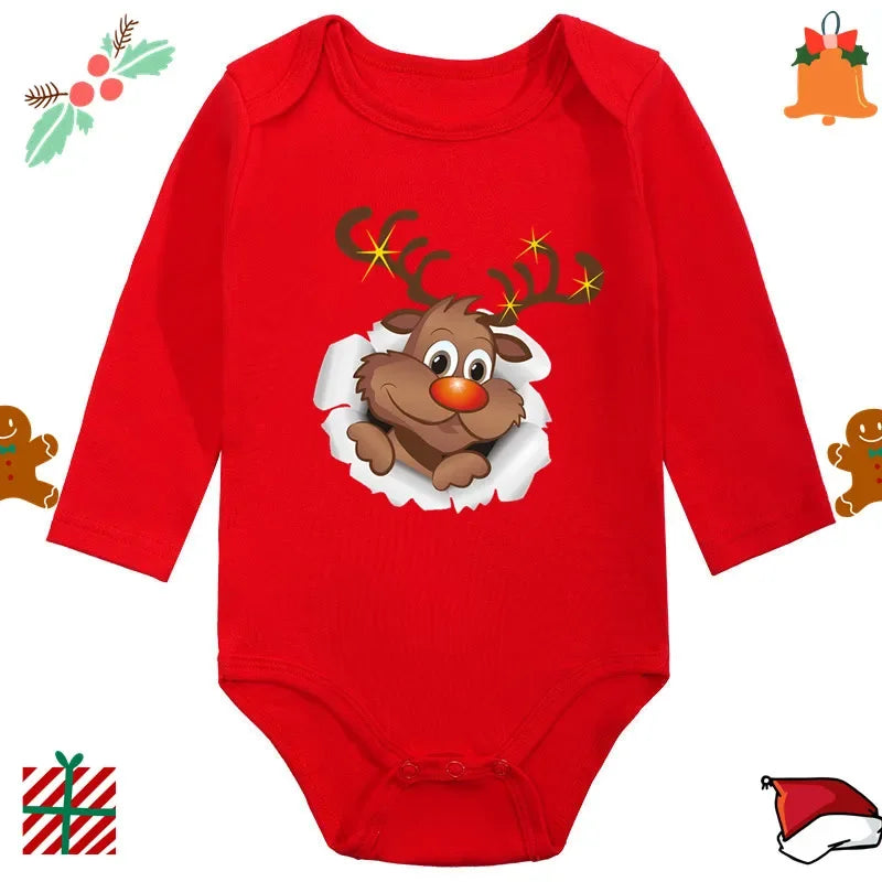 2024 Infant Newborn My First Christmas Rompers Baby Boys Girls Bodysuit Born Crawling Long Sleeve Jumpsuits Festival Party Gifts