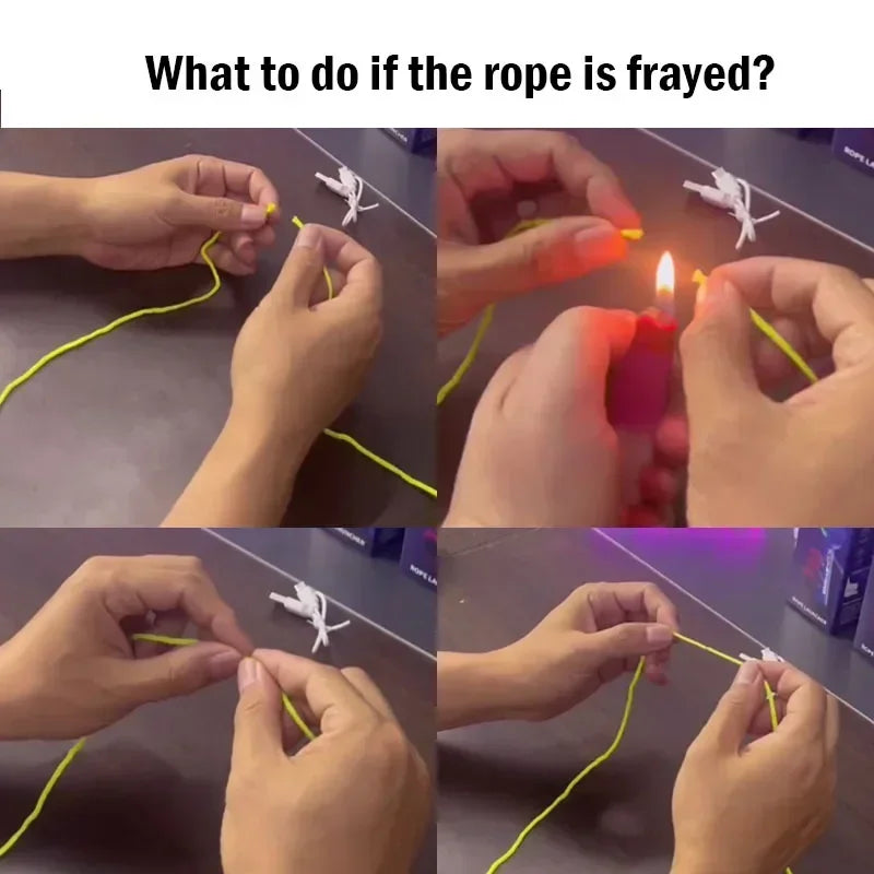 Step-by-step guide on how to handle frayed rope using a candle.