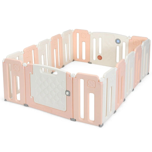 DORTALA 16 Panels Baby Safety Playpen Kids Foldable Toddler Safety Activity Play Center