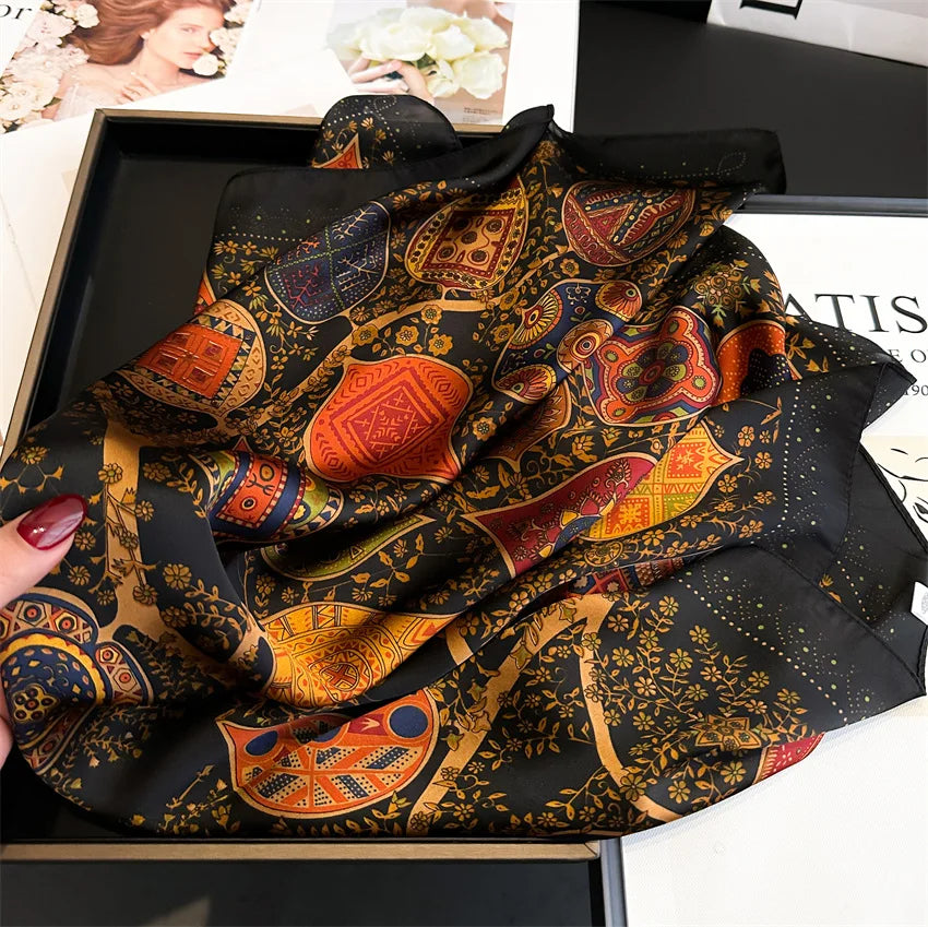 Luxury Vintage Print Square Scarf