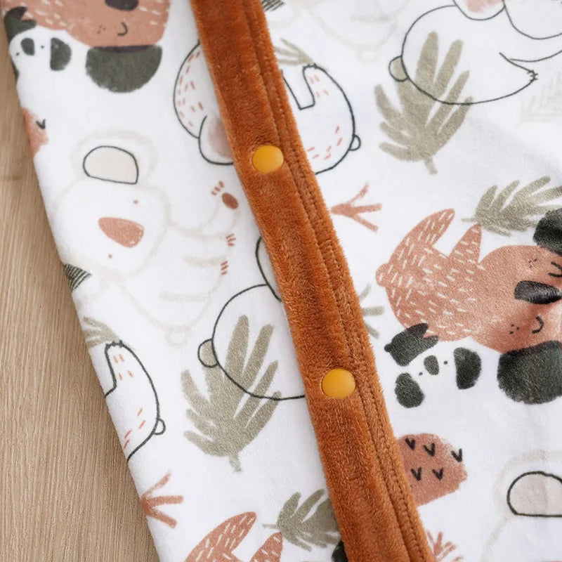 Infant's koala Print 0-18 months Bodysuit Autumn/winter plush and heavy Comfy Long Sleeve Onesie, Baby Boy's Clothing, As Gift