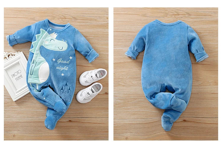 Baby Boy Girl Newborn Cute Cartoon Dinosaur Toddler Solid Color Contrasting Spring And Autumn Long Sleeved Jumpsuit