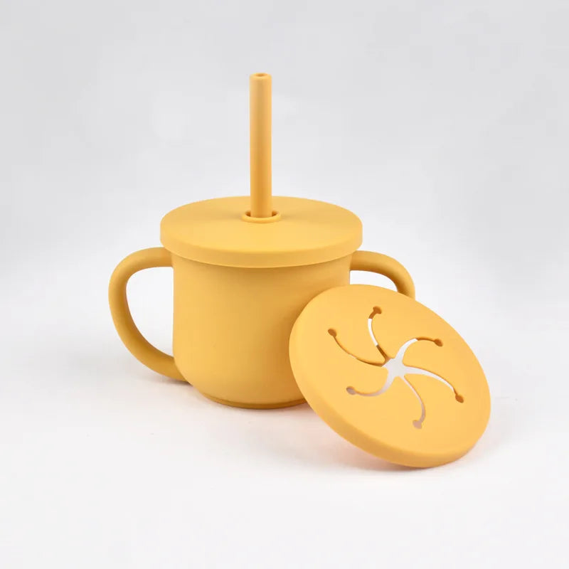 Baby Silicone Double Handle Straw Cup Anti-Scalding&Anti-Fall