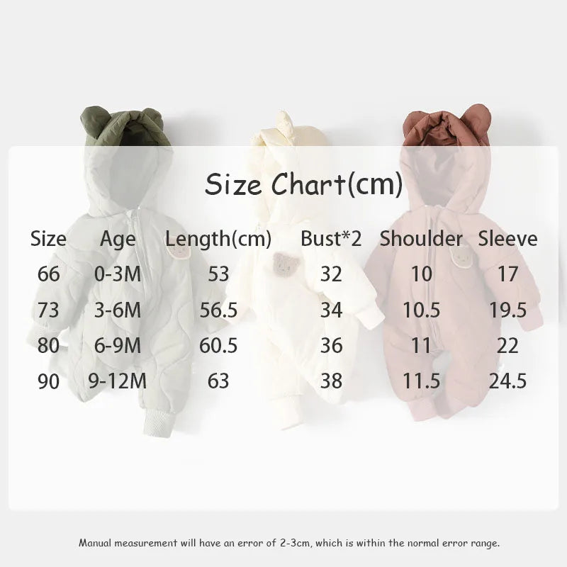 ﻿ Winter Baby Outwear Clothing Fur Lining Warm Toddler Girl's Boy's Rompers Cartoon Bear Infant Jumpsuit