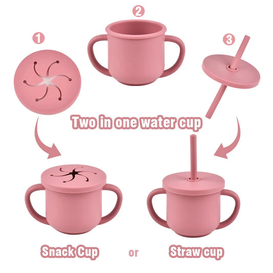 Baby Silicone Double Handle Straw Cup Anti-Scalding&Anti-Fall
