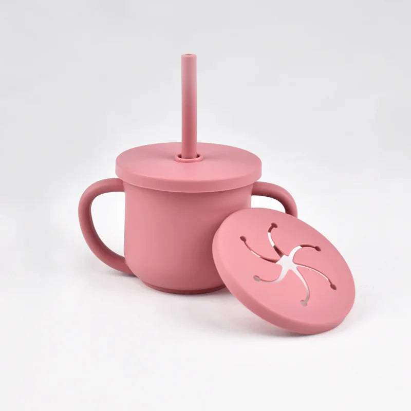 Baby Silicone Double Handle Straw Cup Anti-Scalding&Anti-Fall