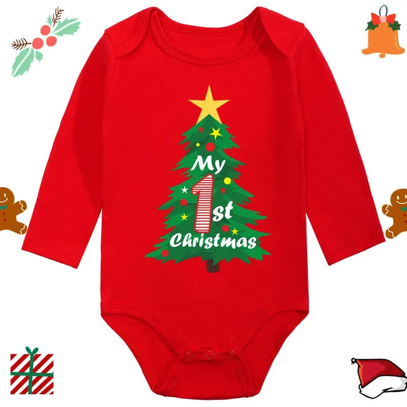 2024 Infant Newborn My First Christmas Rompers Baby Boys Girls Bodysuit Born Crawling Long Sleeve Jumpsuits Festival Party Gifts