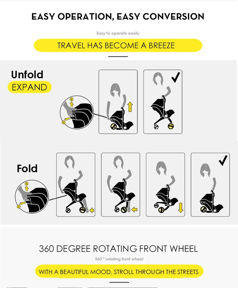 Portable Baby Stroller 4 IN 1 Travel Multifunctional Lightweight Carriage Four Wheel Stroller Mountable Cart For Baby
